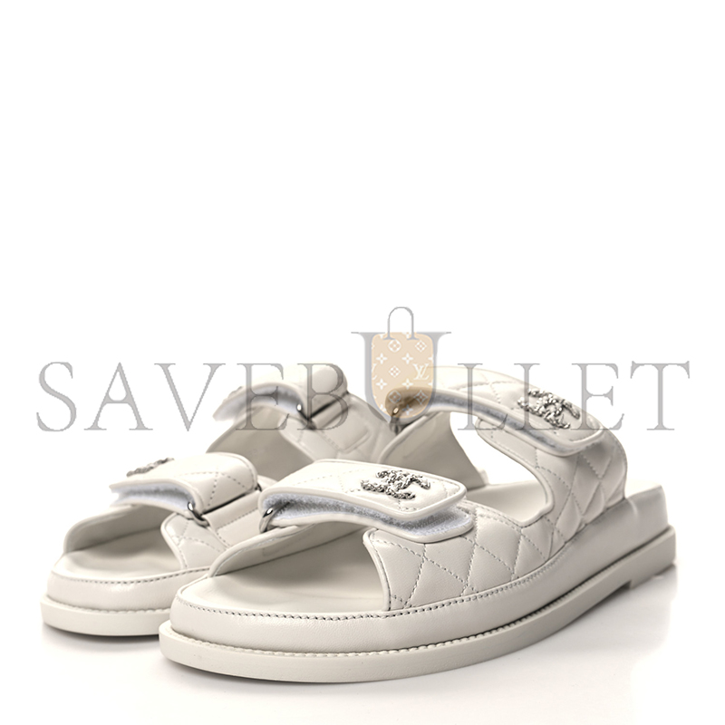 CHANEL LAMBSKIN QUILTED VELCRO DAD CHAIN CC SLIDE SANDALS 